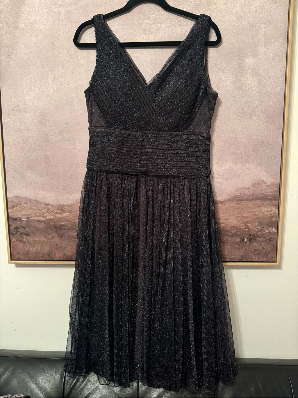 Coldwater Creek Blk/ Slvr Shimmer V-Neck Fit And Flare Dress Women Size 14